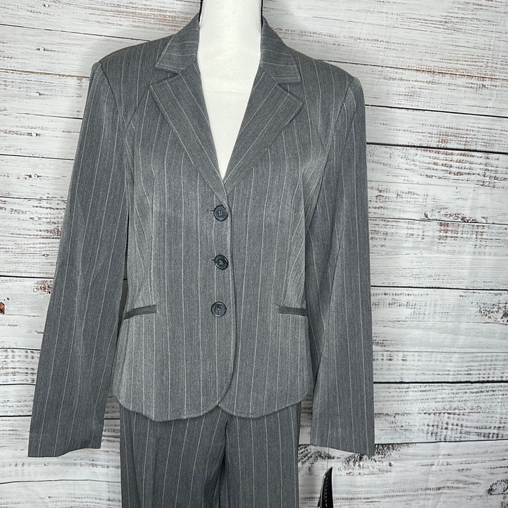 Rafaella gray pant suit with white pin stripes . 14p.